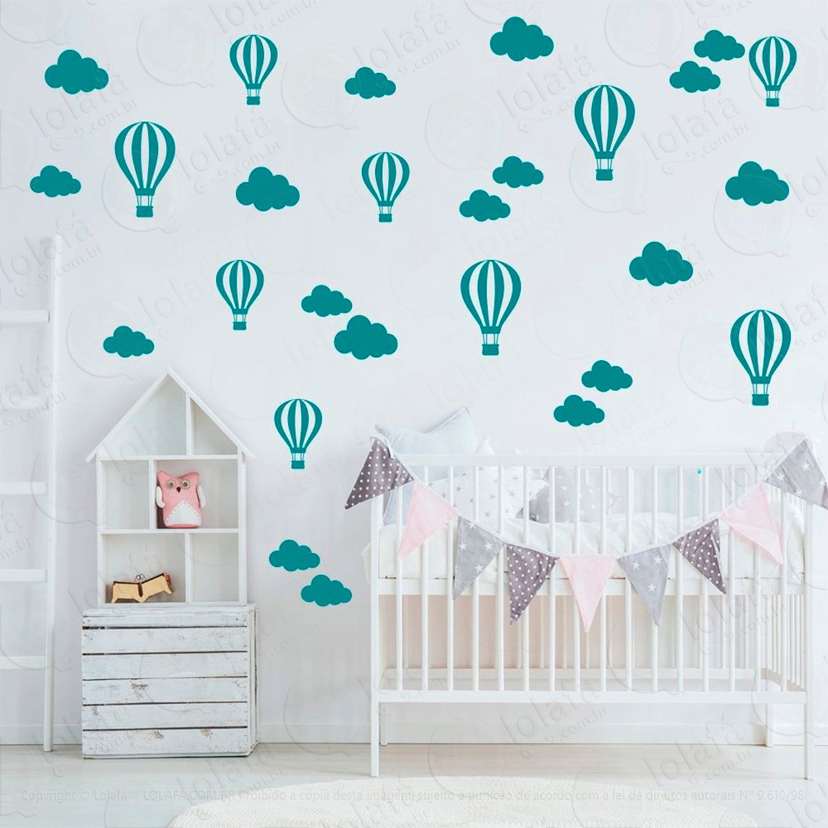 nuvens e balões adesivos para quarto de bebê mod:836