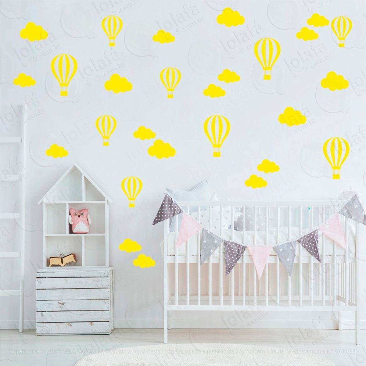 nuvens e balões adesivos para quarto de bebê mod:837