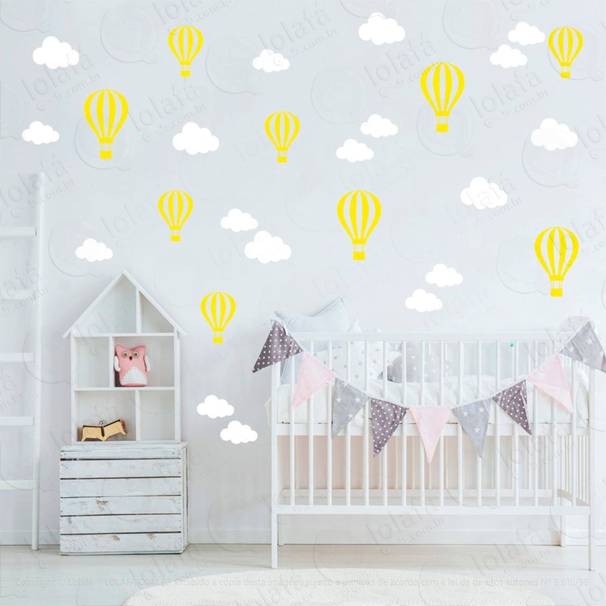 nuvens e balões adesivos para quarto de bebê mod:838