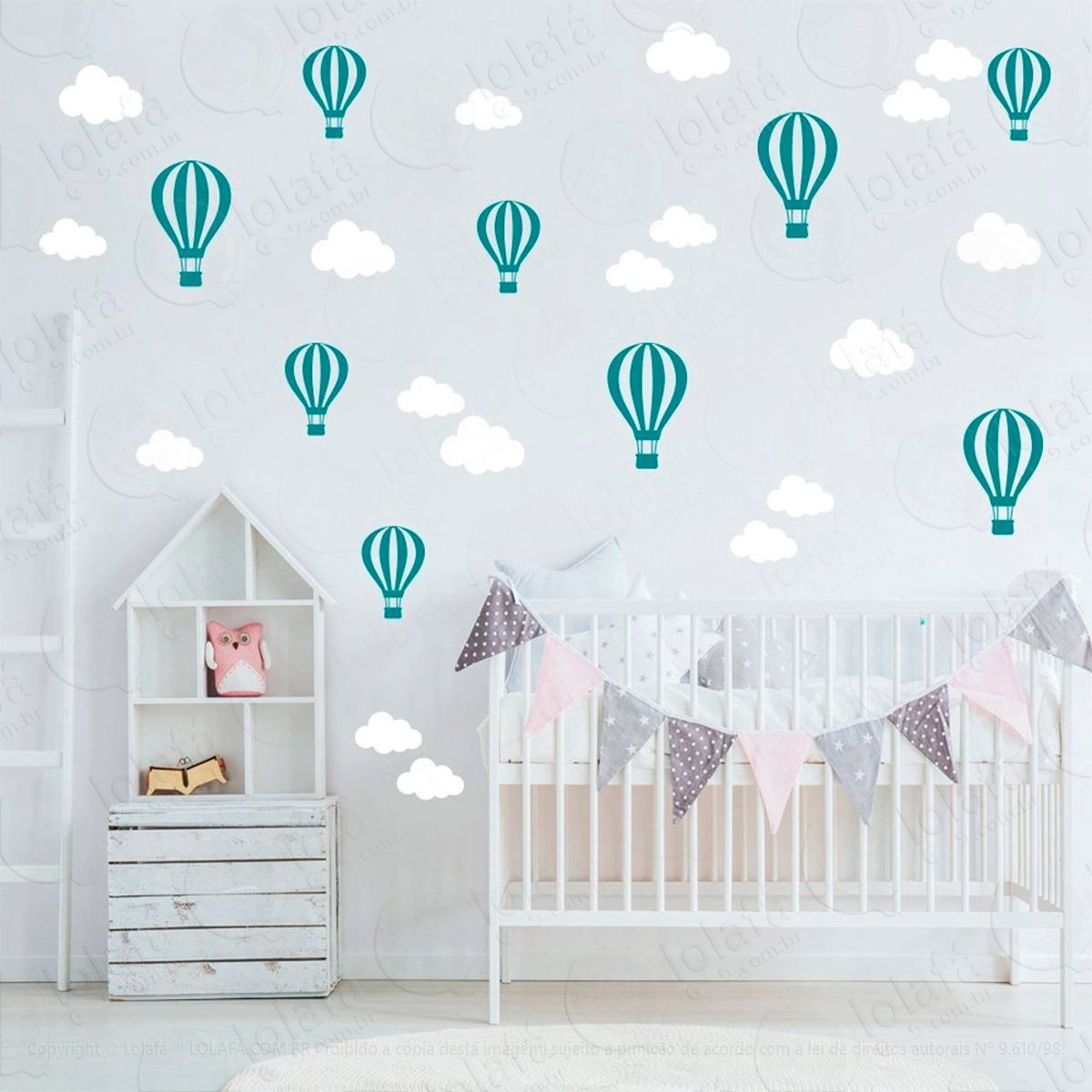 nuvens e balões adesivos para quarto de bebê mod:839