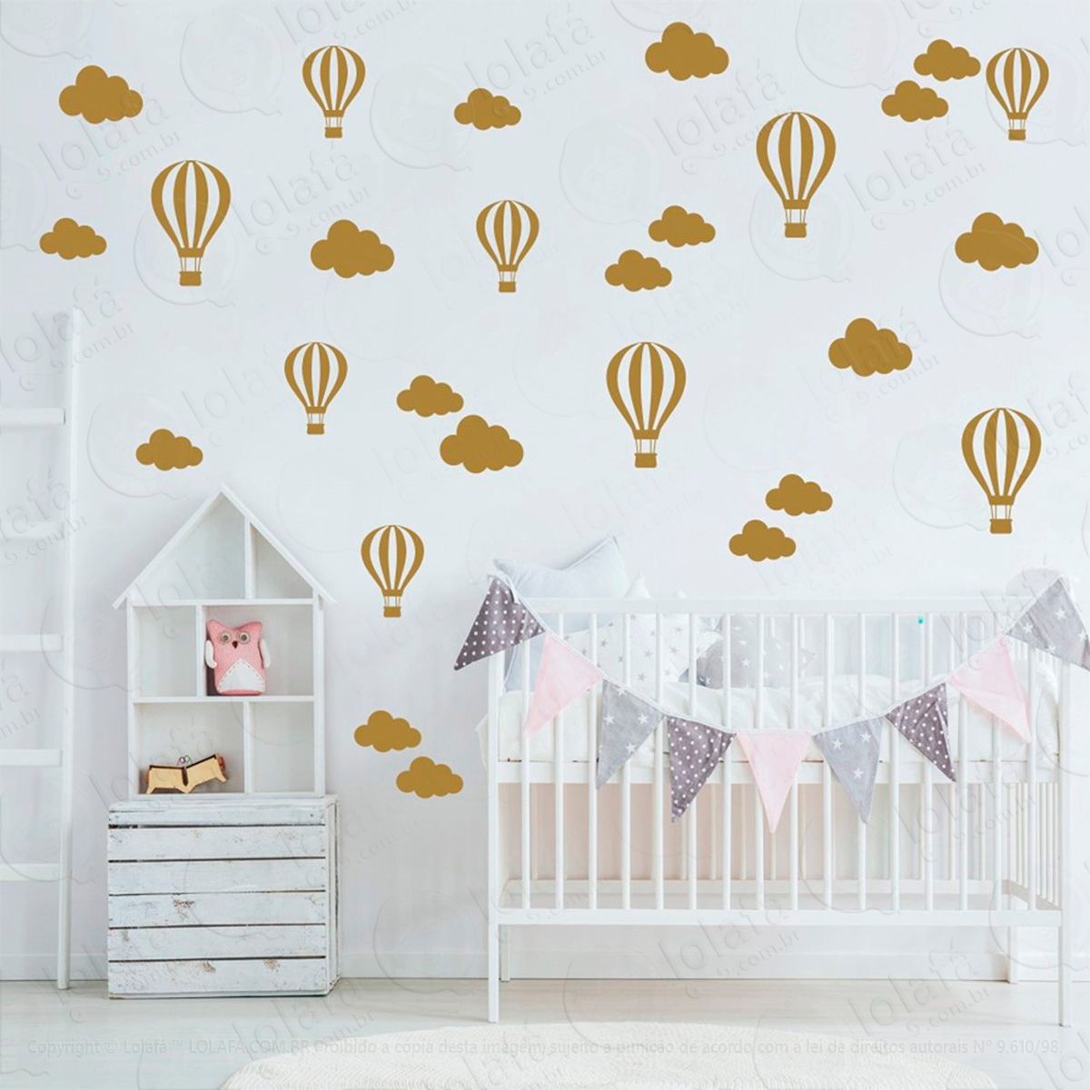 nuvens e balões adesivos para quarto de bebê mod:840