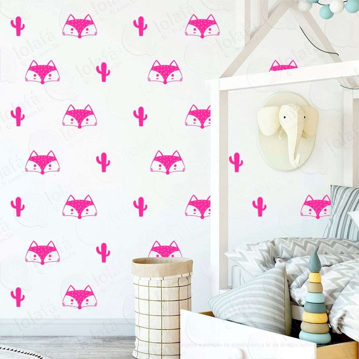raposas e cactos adesivos para quarto de bebê mod:842