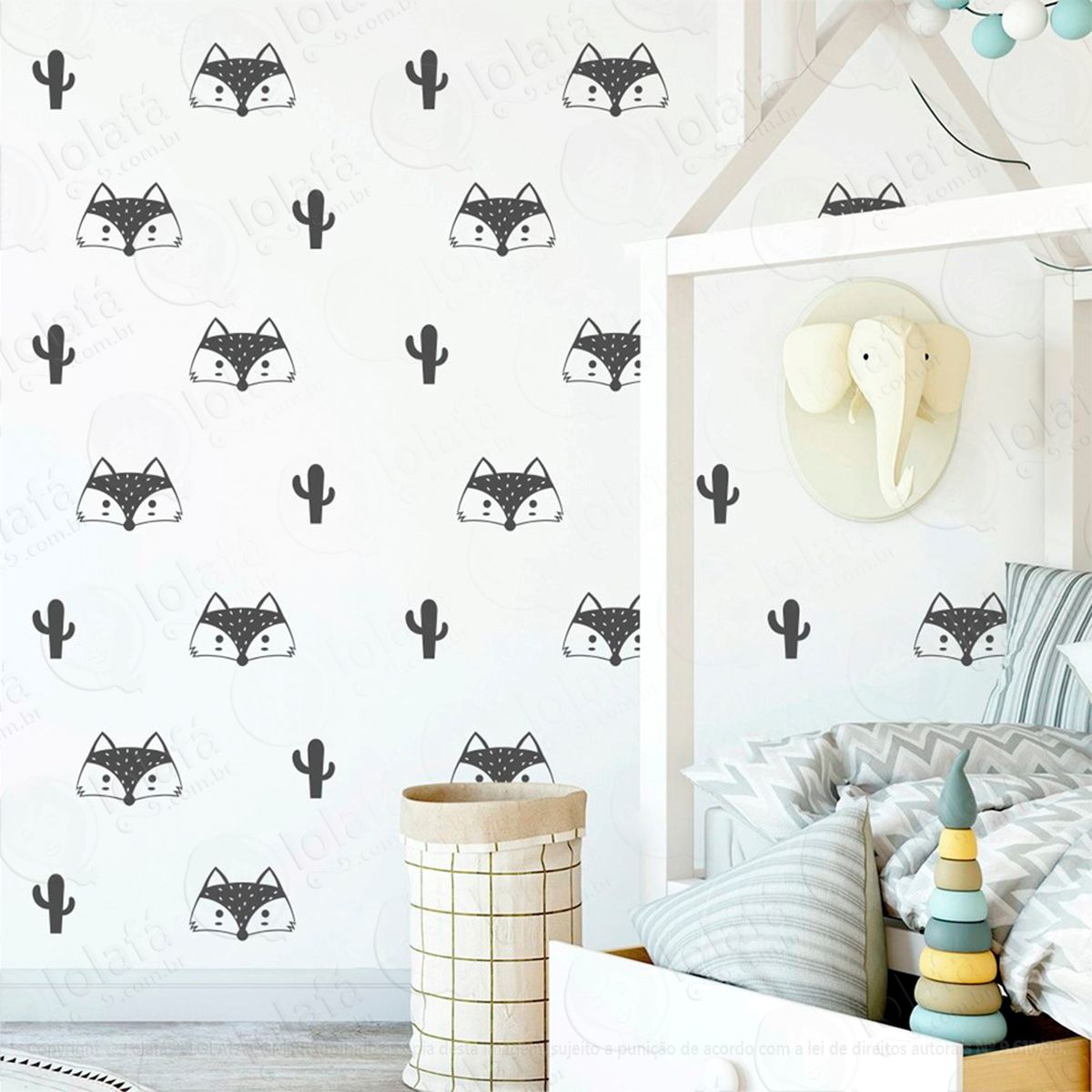 raposas e cactos adesivos para quarto de bebê mod:843