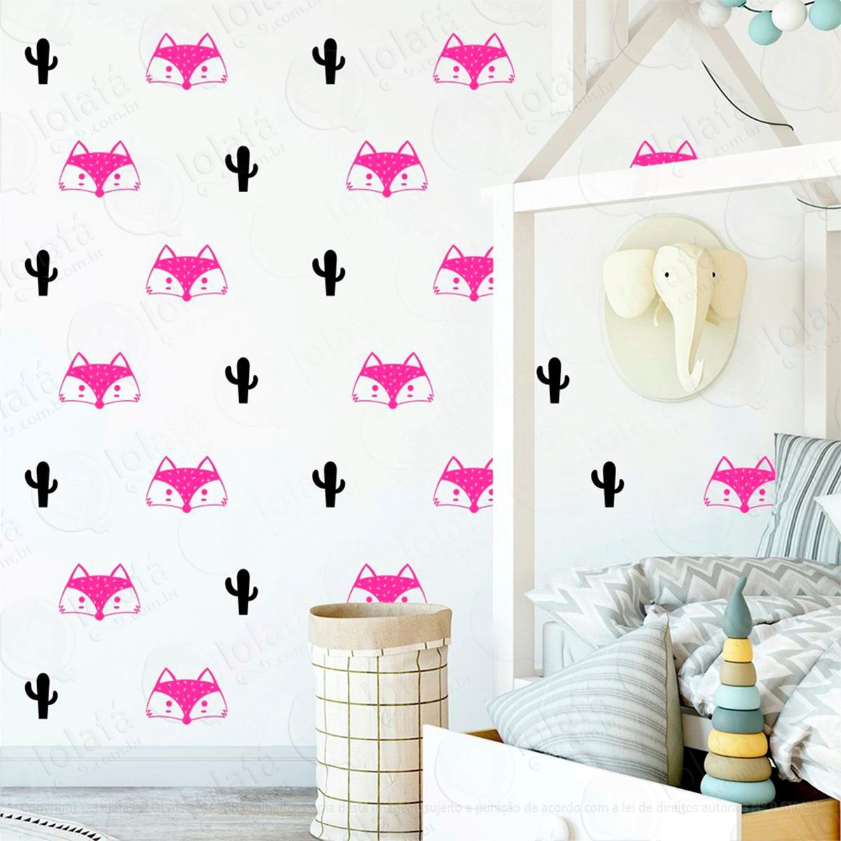 raposas e cactos adesivos para quarto de bebê mod:844