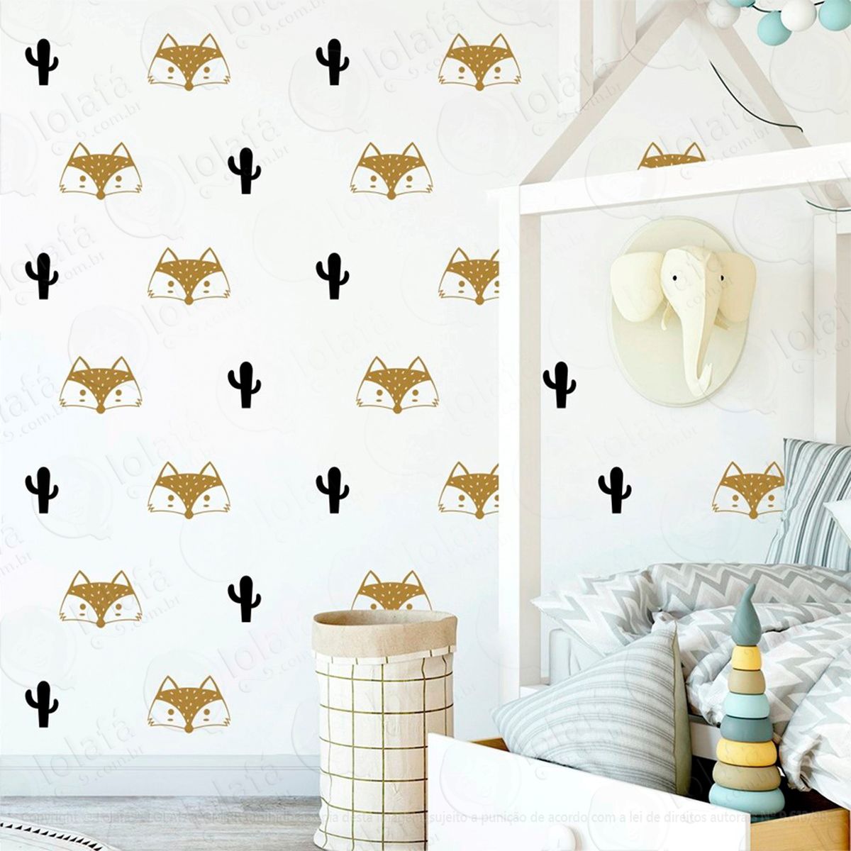 raposas e cactos adesivos para quarto de bebê mod:850