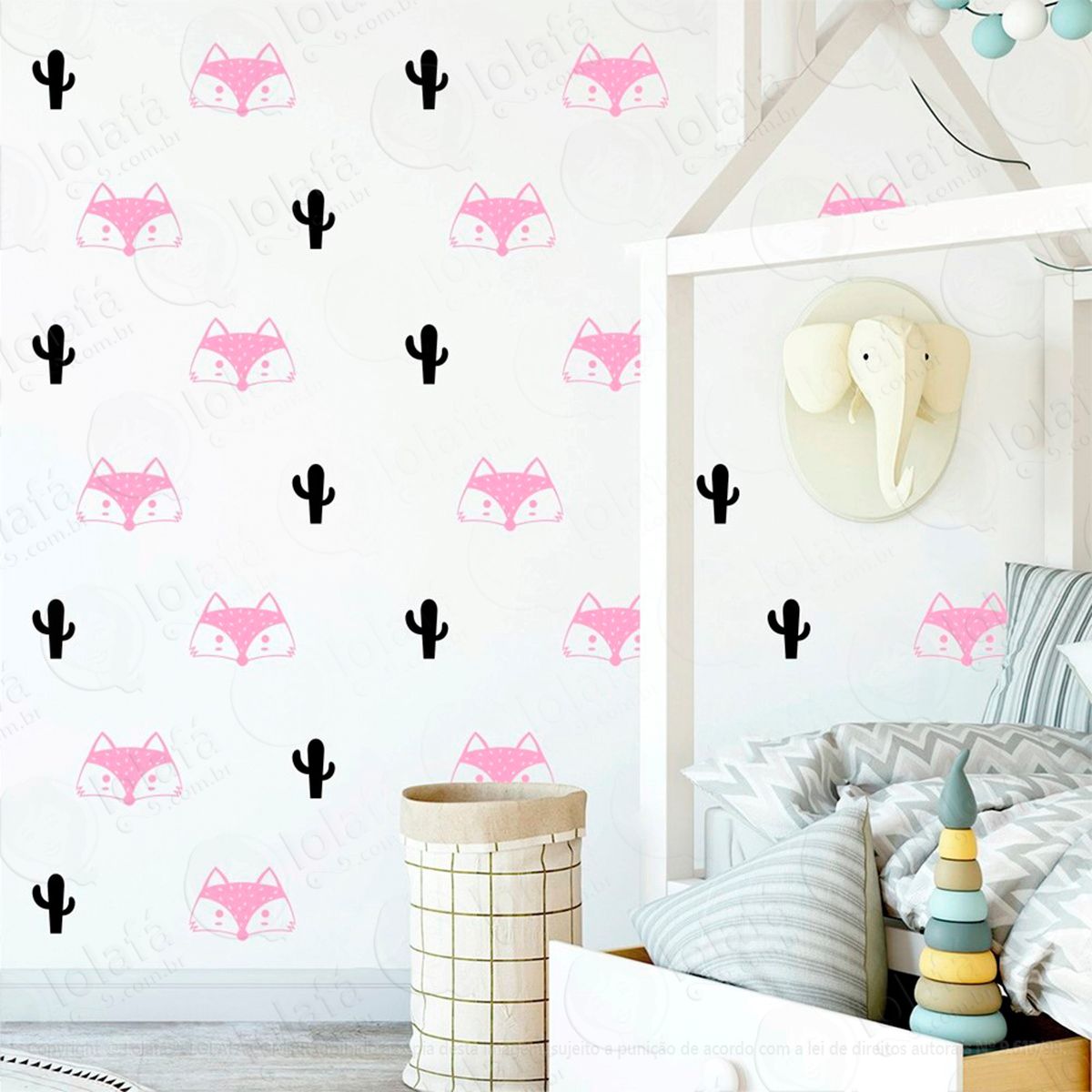 raposas e cactos adesivos para quarto de bebê mod:851