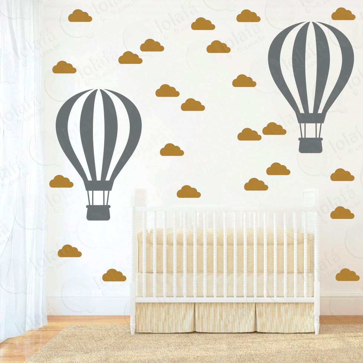 balão e nuvens adesivos para quarto de bebê mod:861
