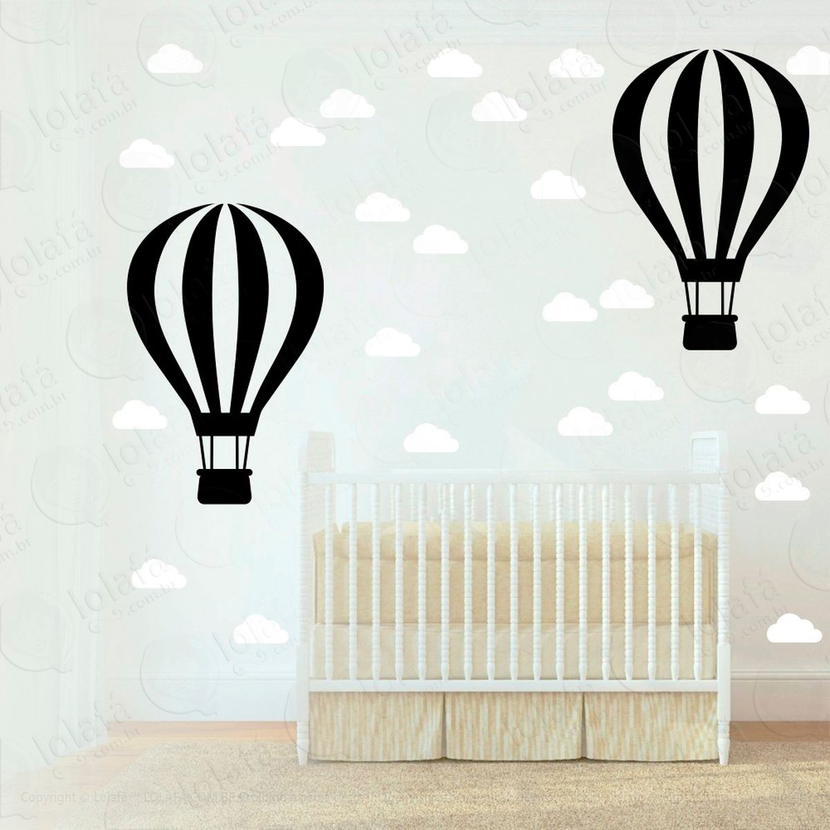 balão e nuvens adesivos para quarto de bebê mod:871