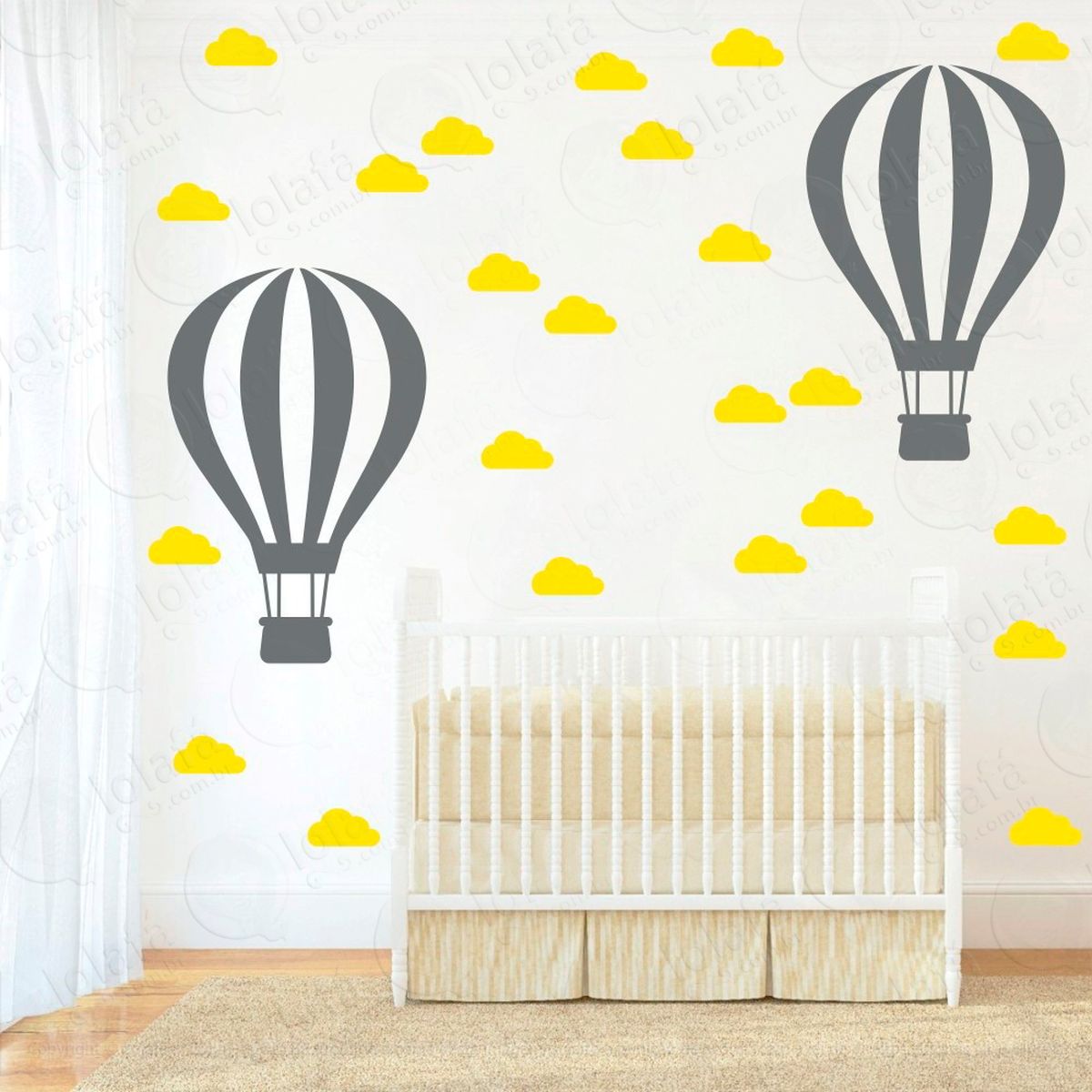 balão e nuvens adesivos para quarto de bebê mod:872