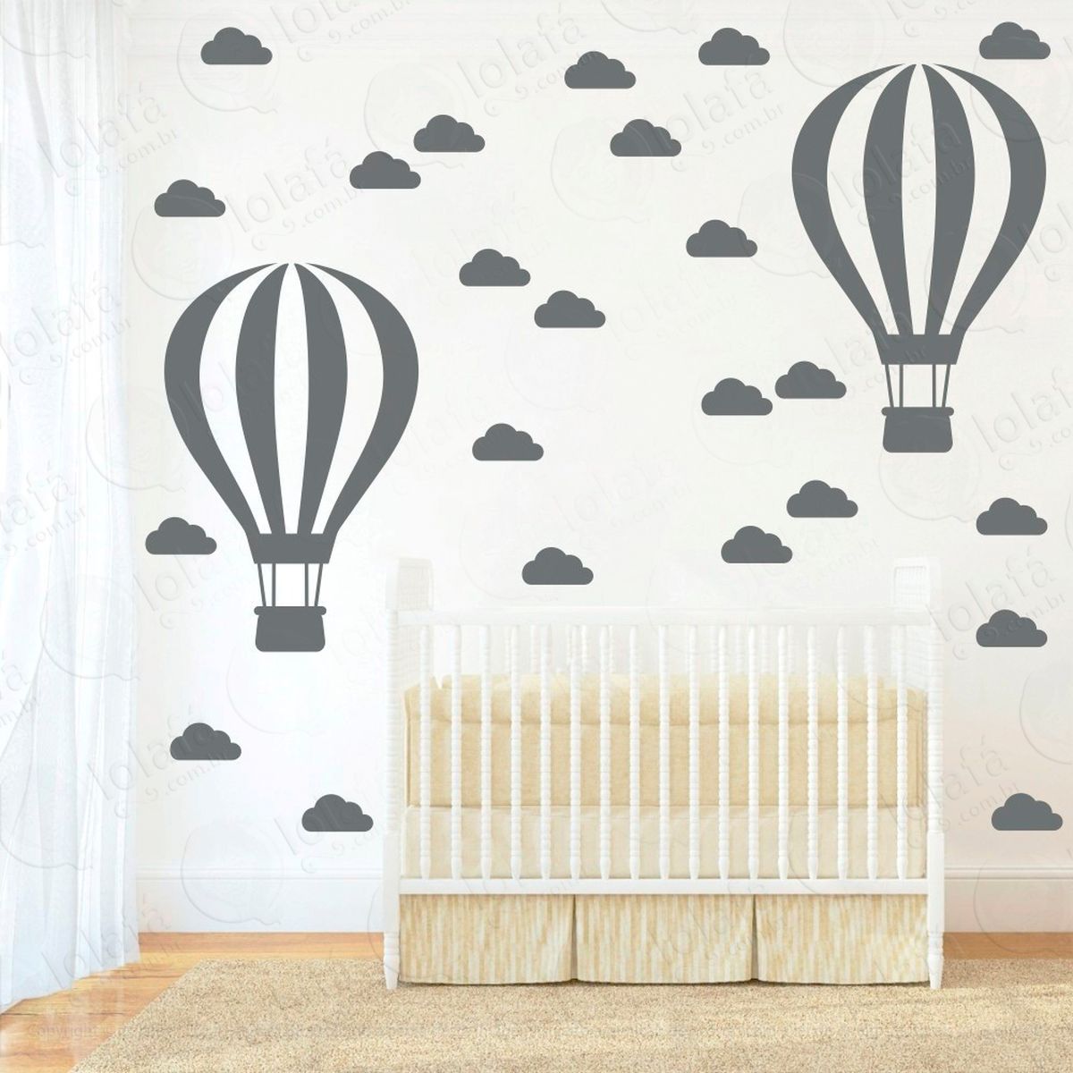 balão e nuvens adesivos para quarto de bebê mod:874