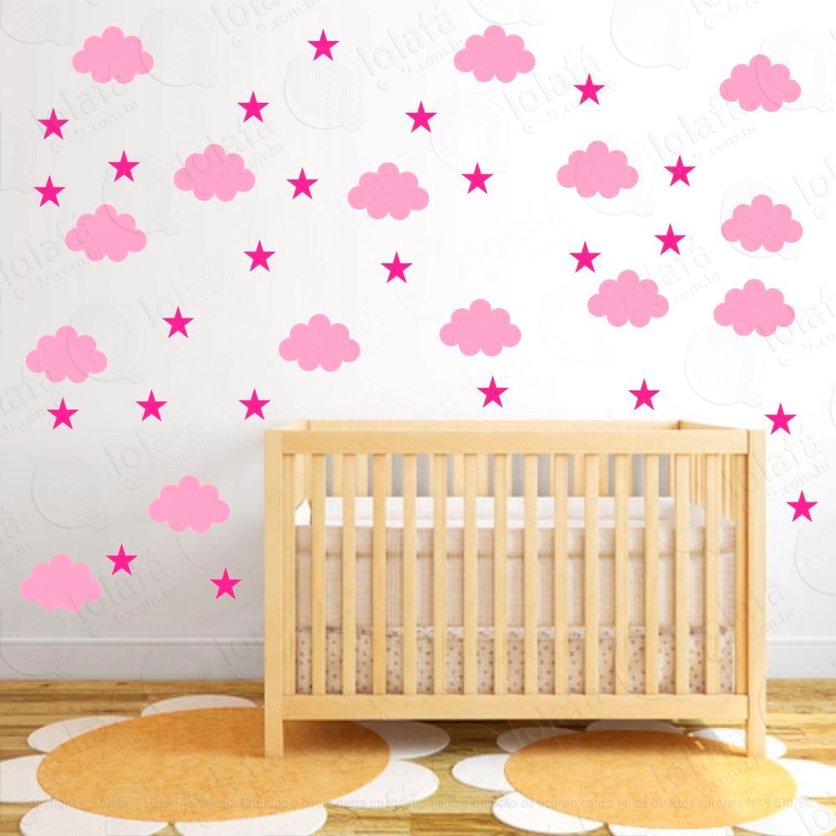 Adesivos Nuvens e Estrelas 100 Peças Adesivos para Quarto de Bebê Infantil - Mod:897