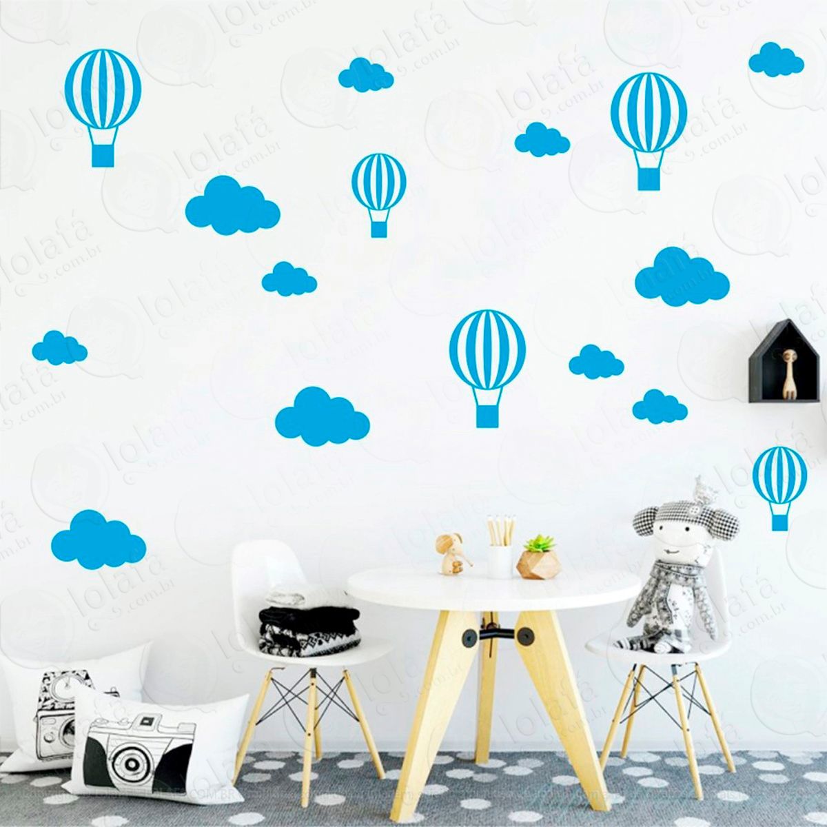 nuvens e balões adesivos para quarto de bebê mod:907