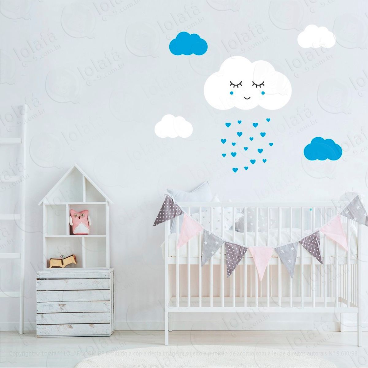 nuvem com rostinho adesivos para quarto de bebê mod:921