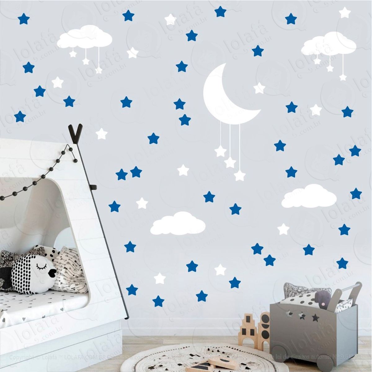 nuvens estrelas e lua adesivos para quarto de bebê mod:935