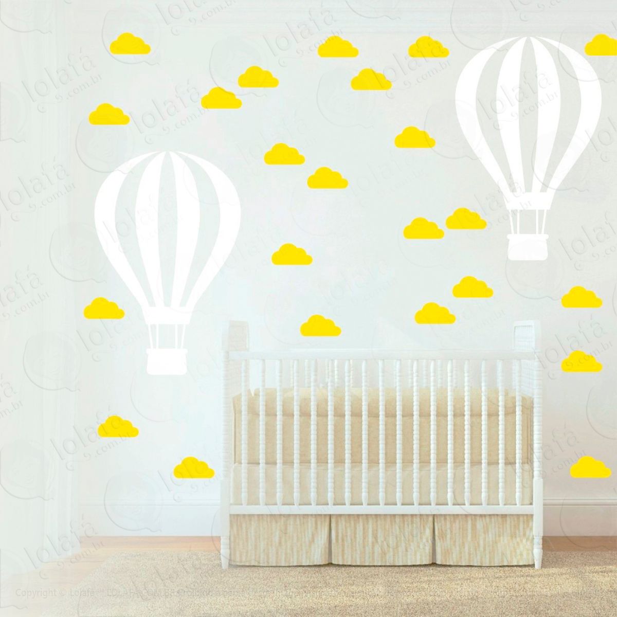 balão e nuvens adesivos para quarto de bebê mod:938