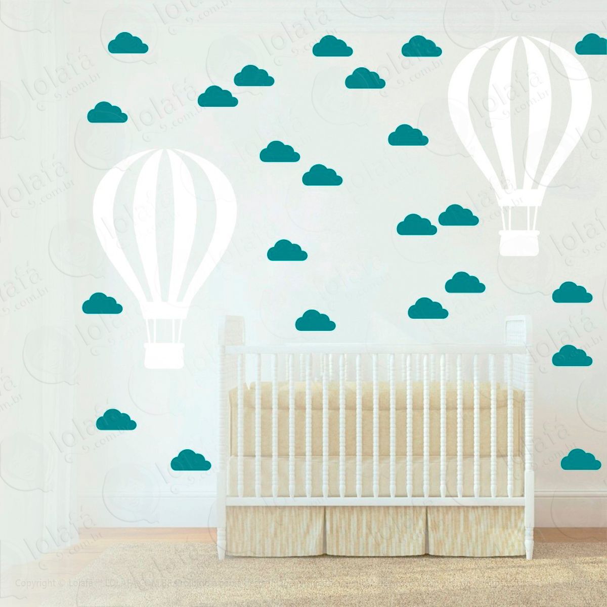 balão e nuvens adesivos para quarto de bebê mod:939