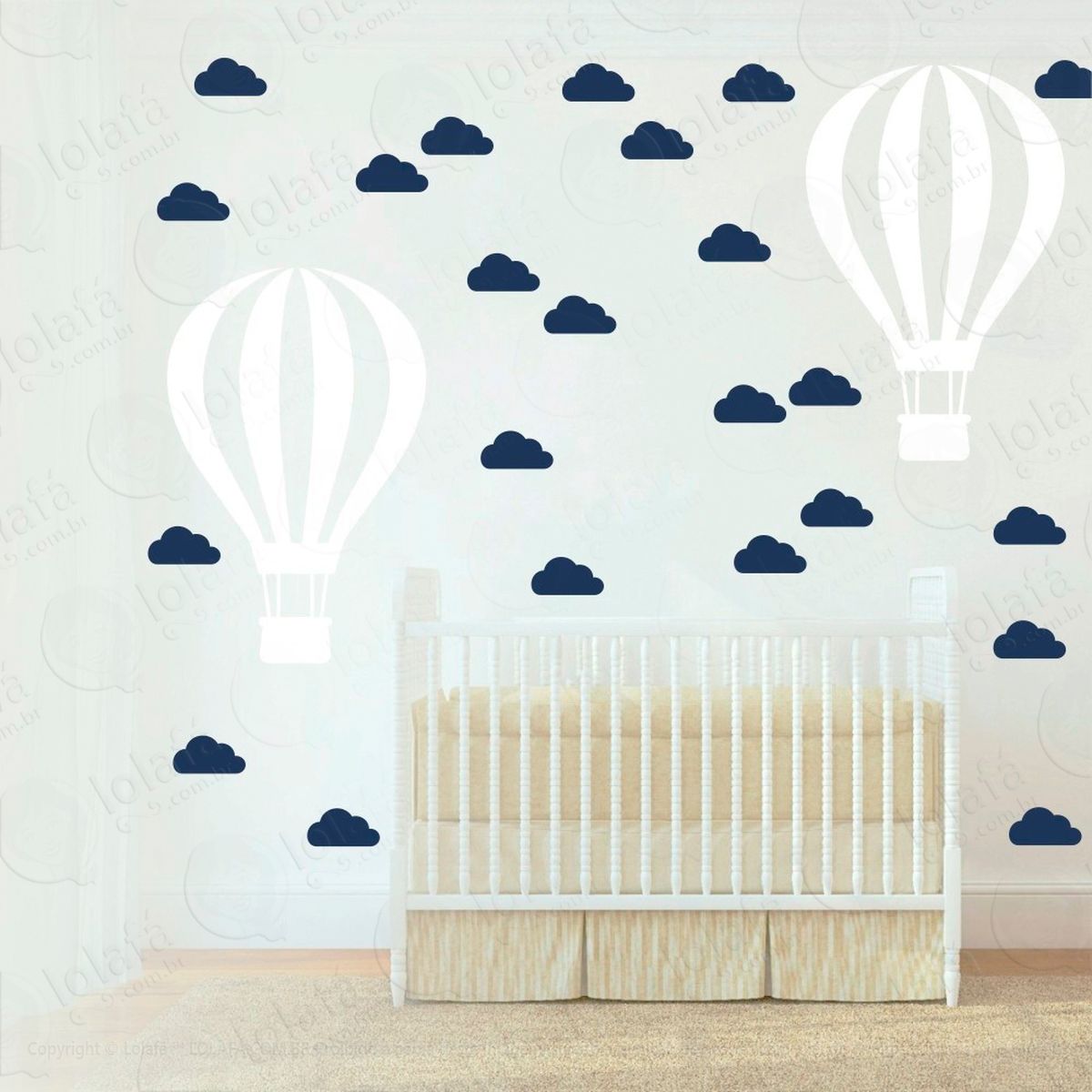balão e nuvens adesivos para quarto de bebê mod:940