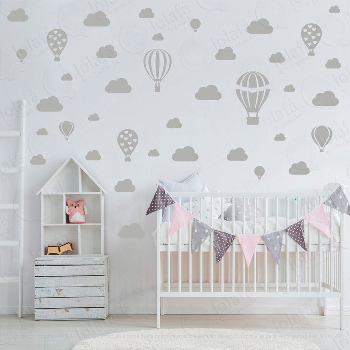 balões e nuvens adesivos para quarto de bebê mod:945