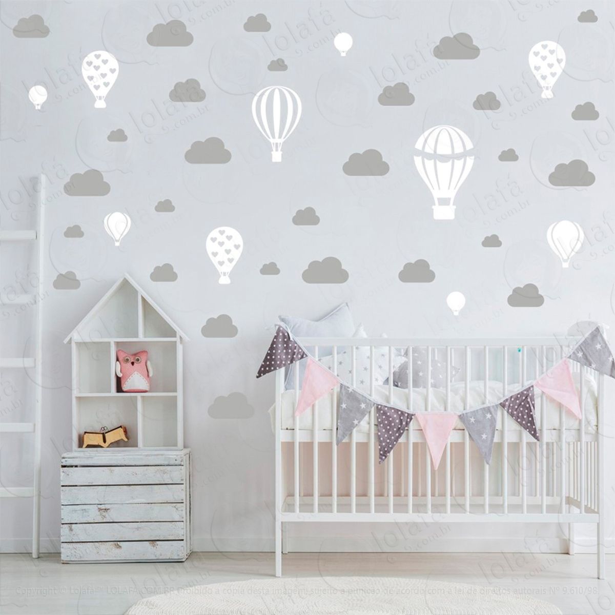 balões e nuvens adesivos para quarto de bebê mod:946