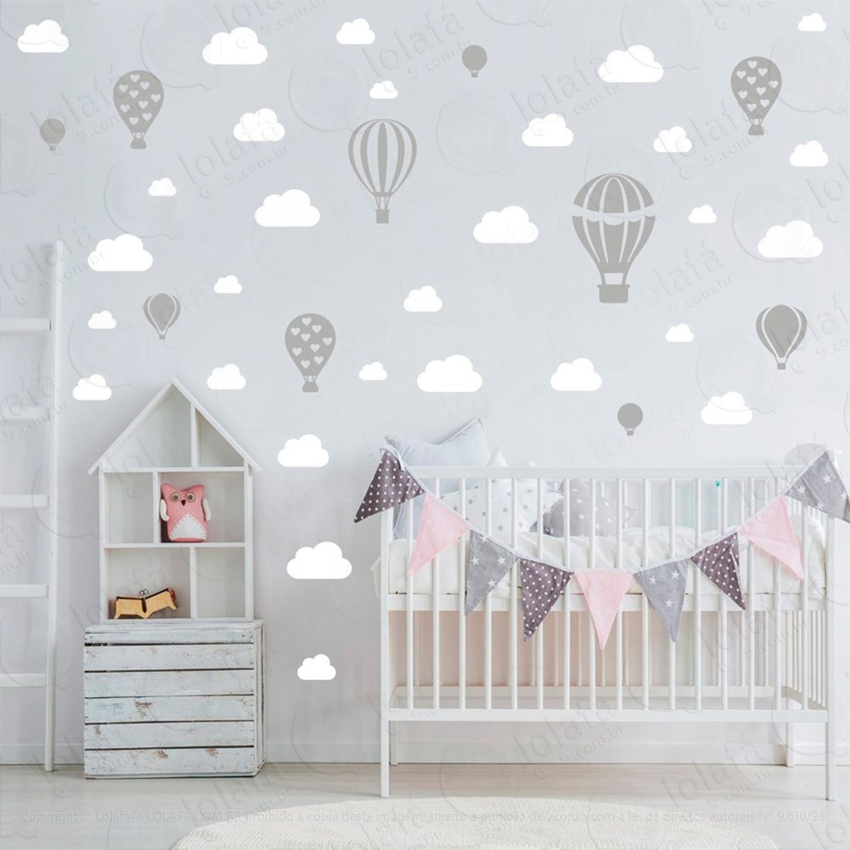 balões e nuvens adesivos para quarto de bebê mod:947