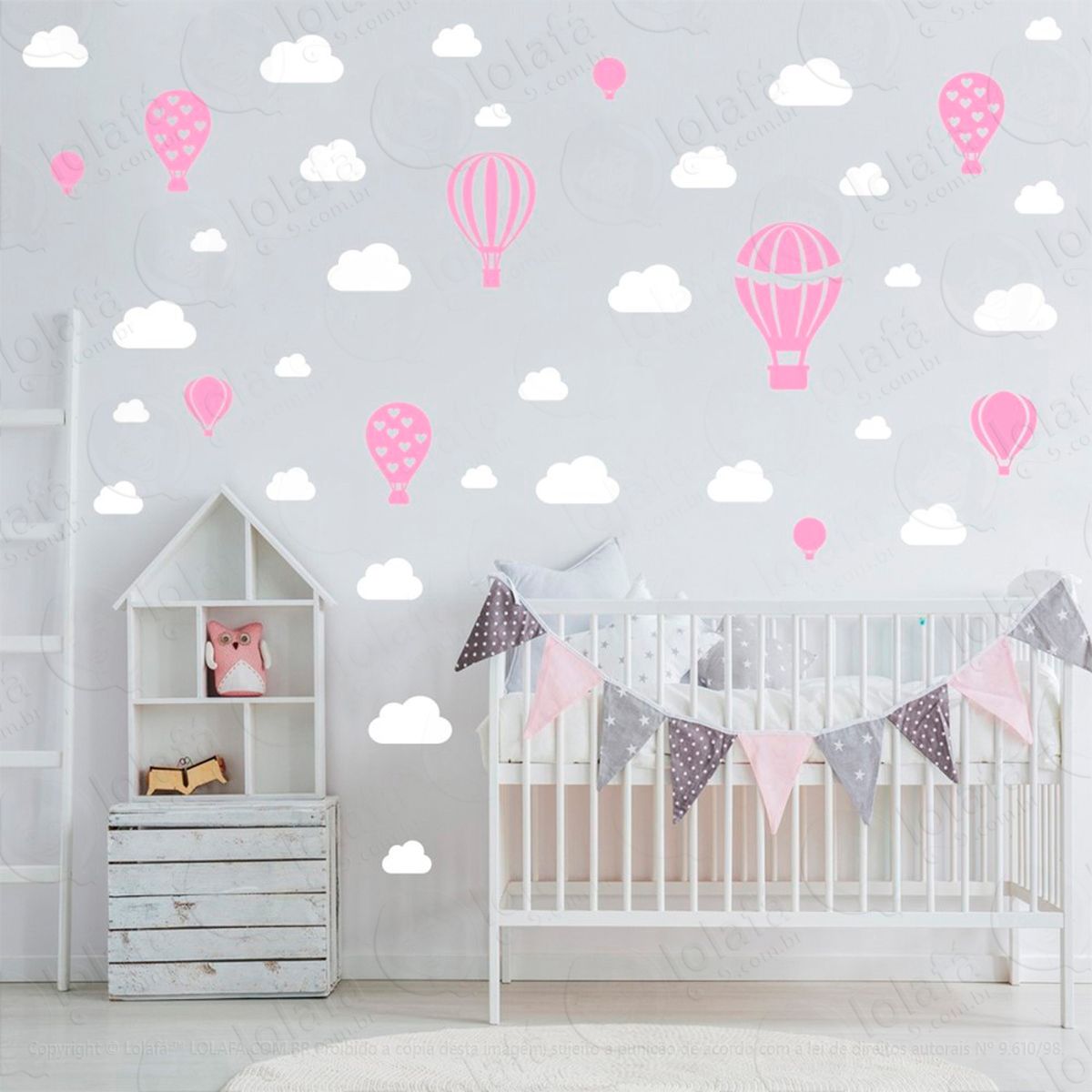 balões e nuvens adesivos para quarto de bebê mod:948