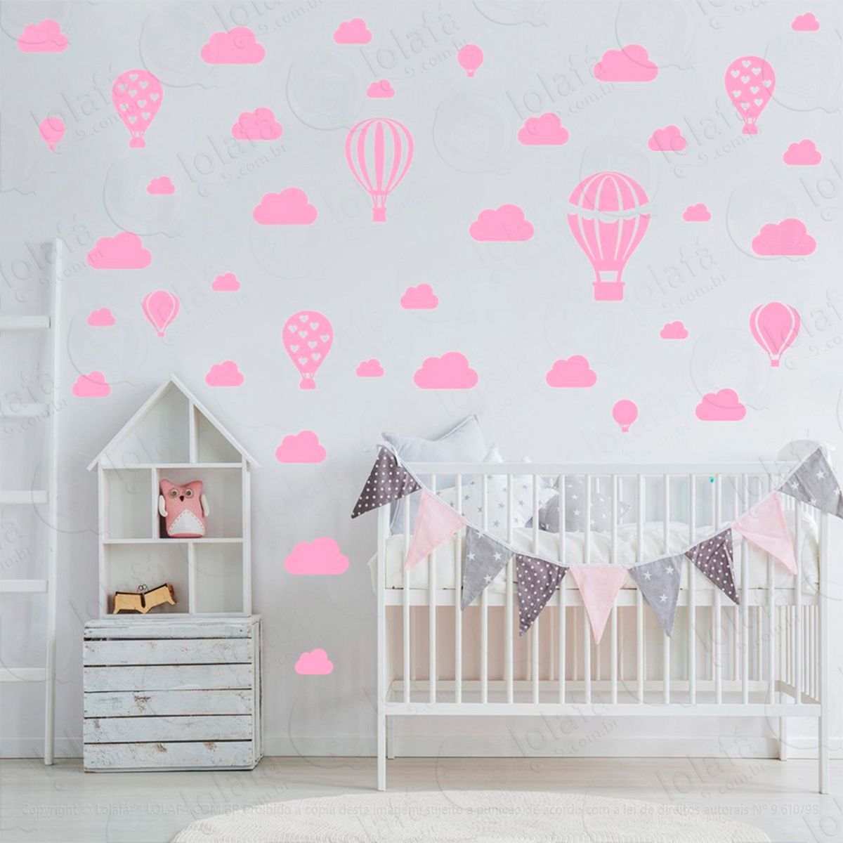 balões e nuvens adesivos para quarto de bebê mod:949