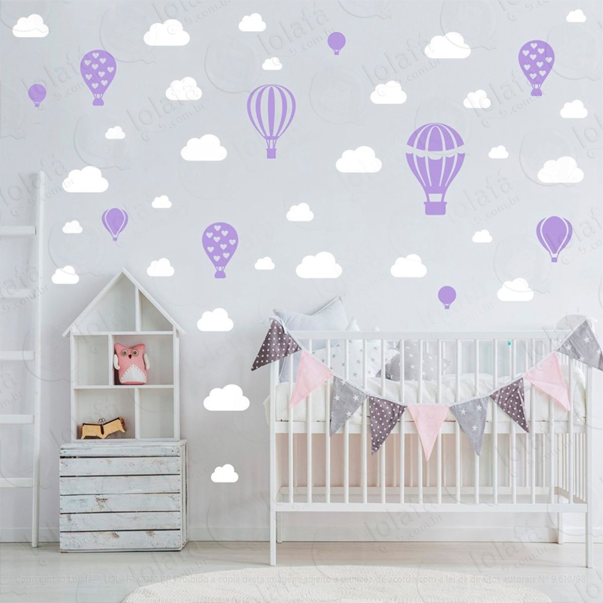 balões e nuvens adesivos para quarto de bebê mod:950
