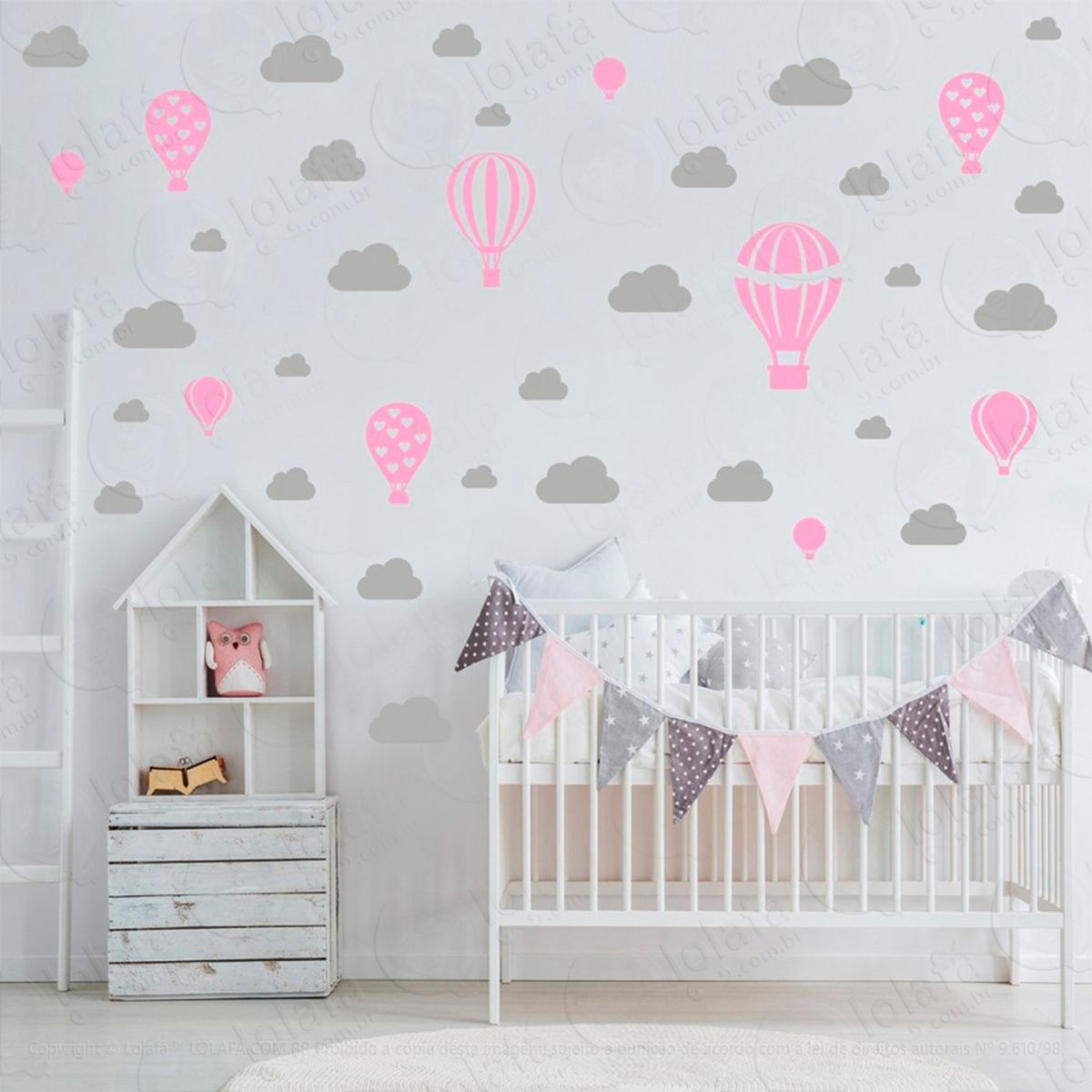 balões e nuvens adesivos para quarto de bebê mod:951