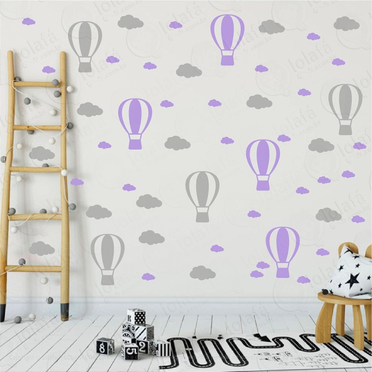 balões e nuvens adesivos para quarto de bebê mod:967
