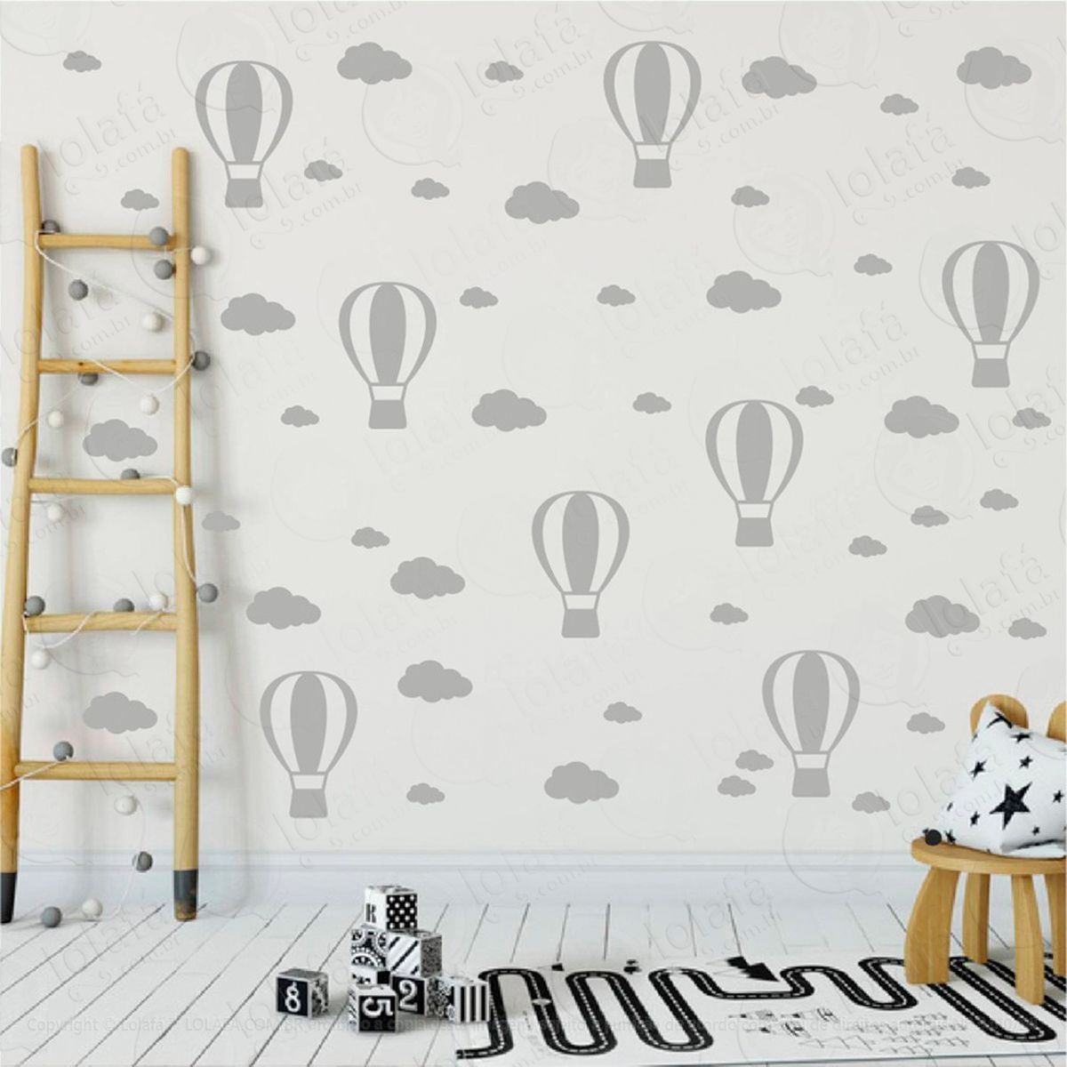 balões e nuvens adesivos para quarto de bebê mod:968