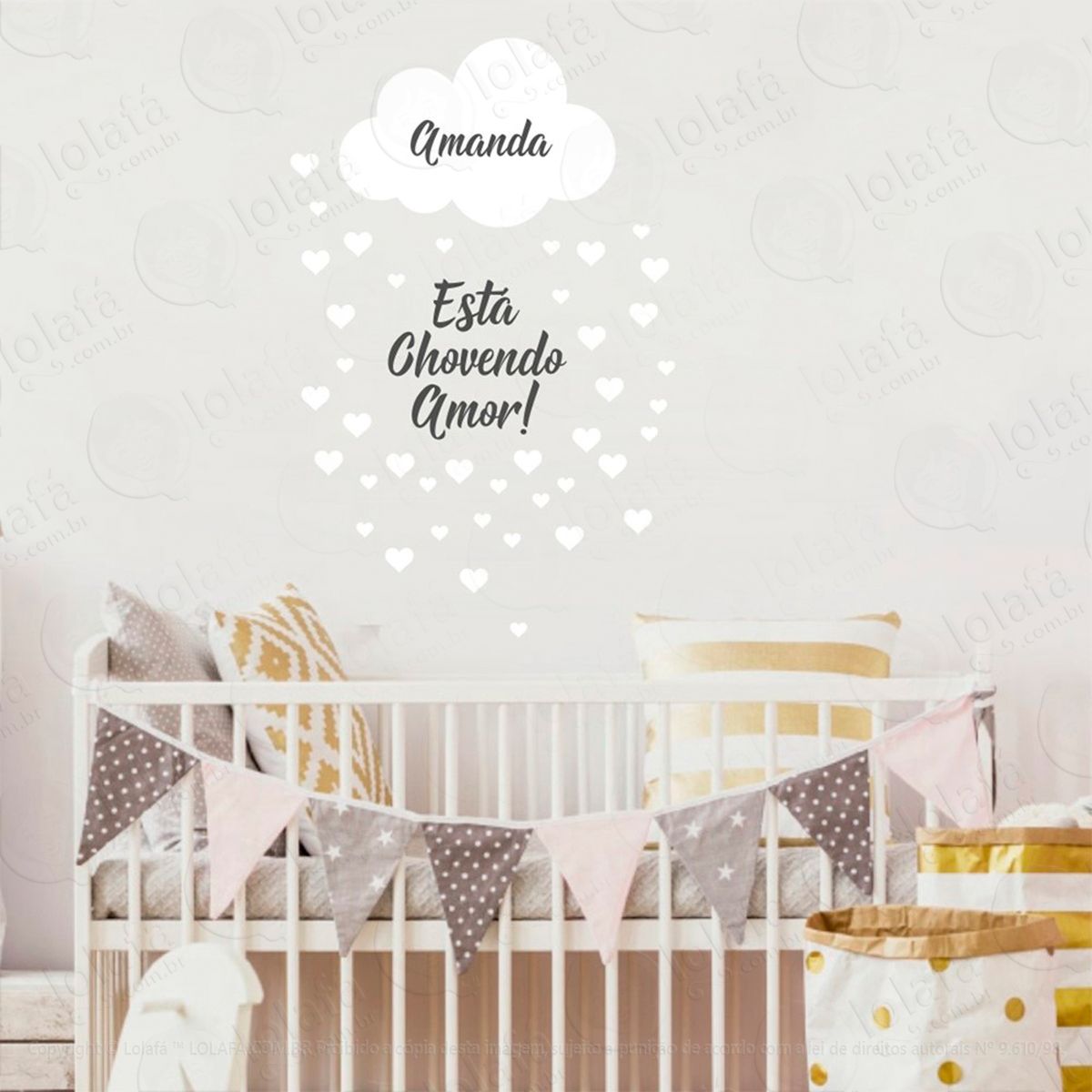 nuvem corações e nome adesivos para quarto de bebê mod:1012