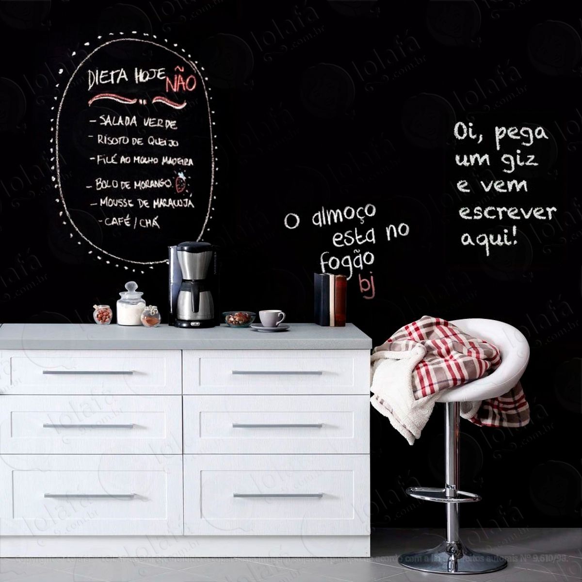 metro adesivo lousa quadro negro de parede para escrever com giz mod:38