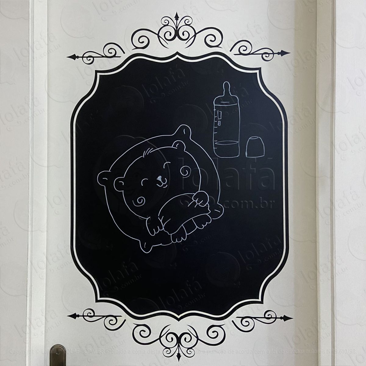 moldura com arabescos adesivo lousa quadro negro de parede para escrever com giz mod:325