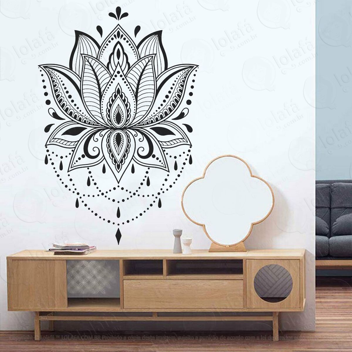 Mandala Flor de Lótus para Cultivar Energias Positivas Adesivo de Parede Decorativo para Casa, Quarto, Sala e Vidro - Mod:19