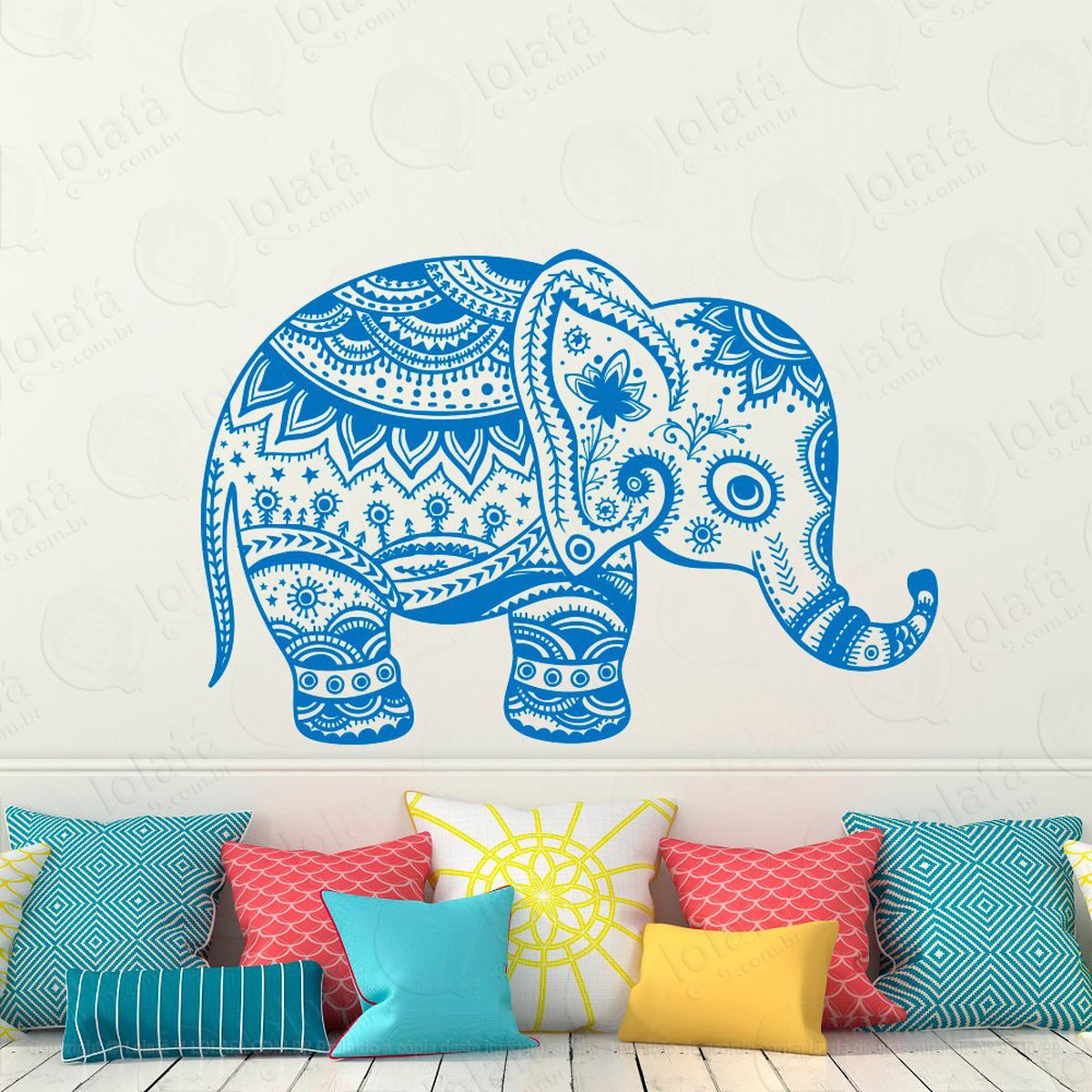 Mandala Elefante e Pássaros para Cultivar a Riqueza e Liberdade Adesivo de Parede Decorativo para Casa, Quarto, Sala e Vidro - Mod:537