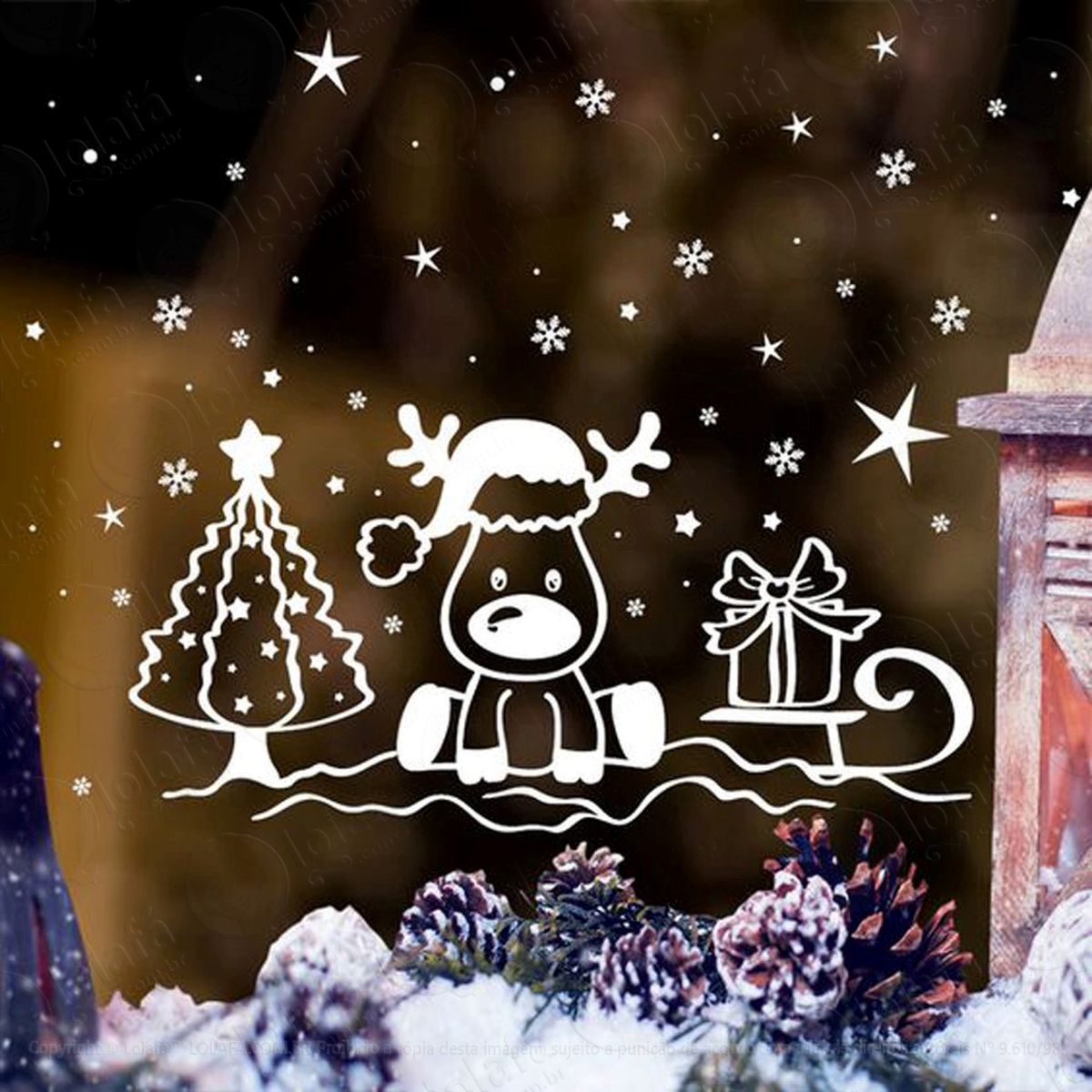 alce com neve adesivos de natal mod:260