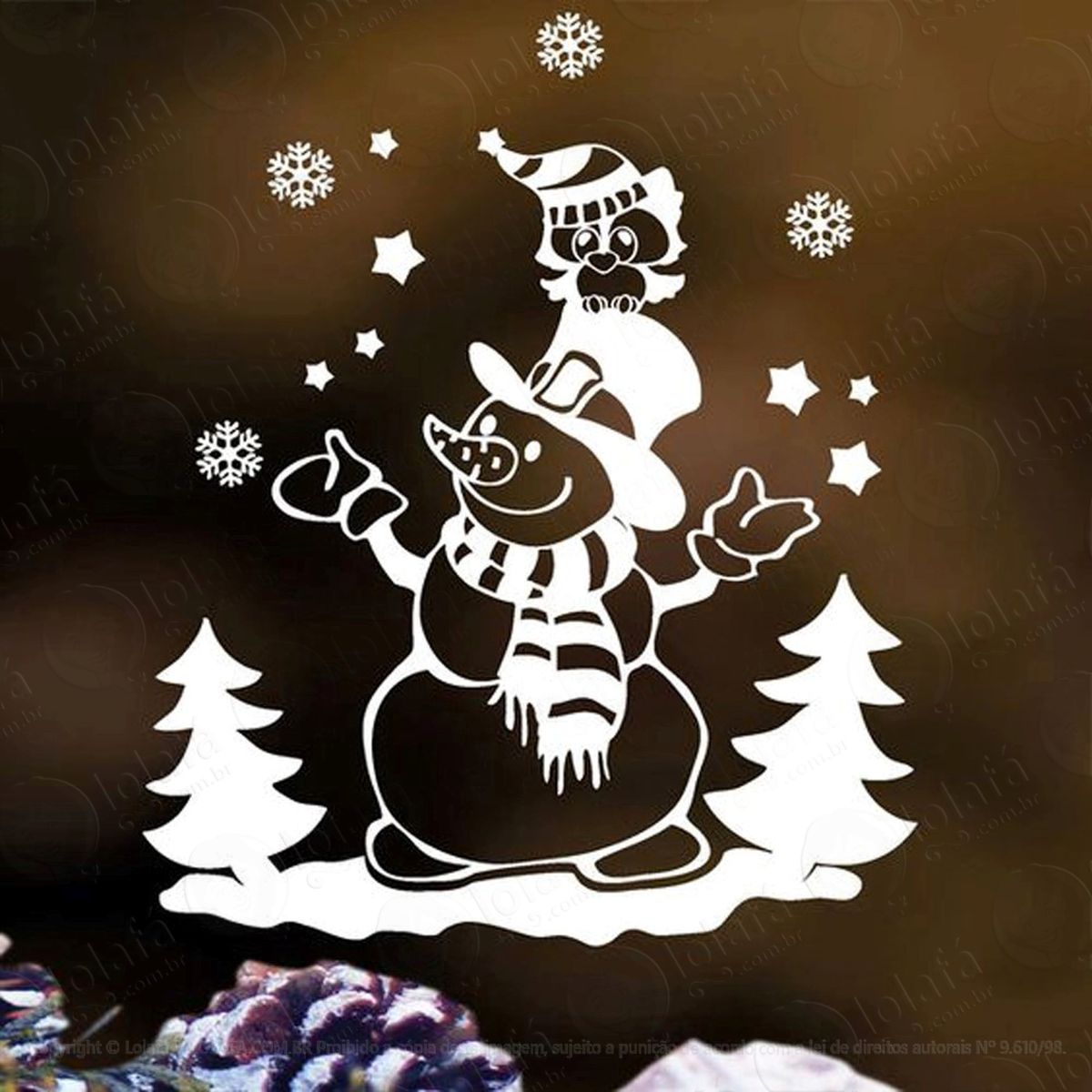 boneco de neve com coruja na cabeça adesivos de natal mod:271
