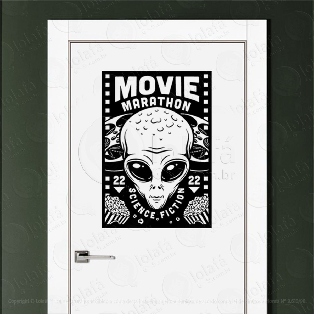 maratona de filmes ficção científica adesivo alienígena de parede para quarto, porta e vidro - mod:52