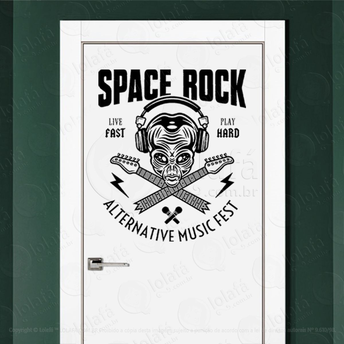rock espacial festival de música alternativa adesivo alienígena de parede para quarto, porta e vidro - mod:97
