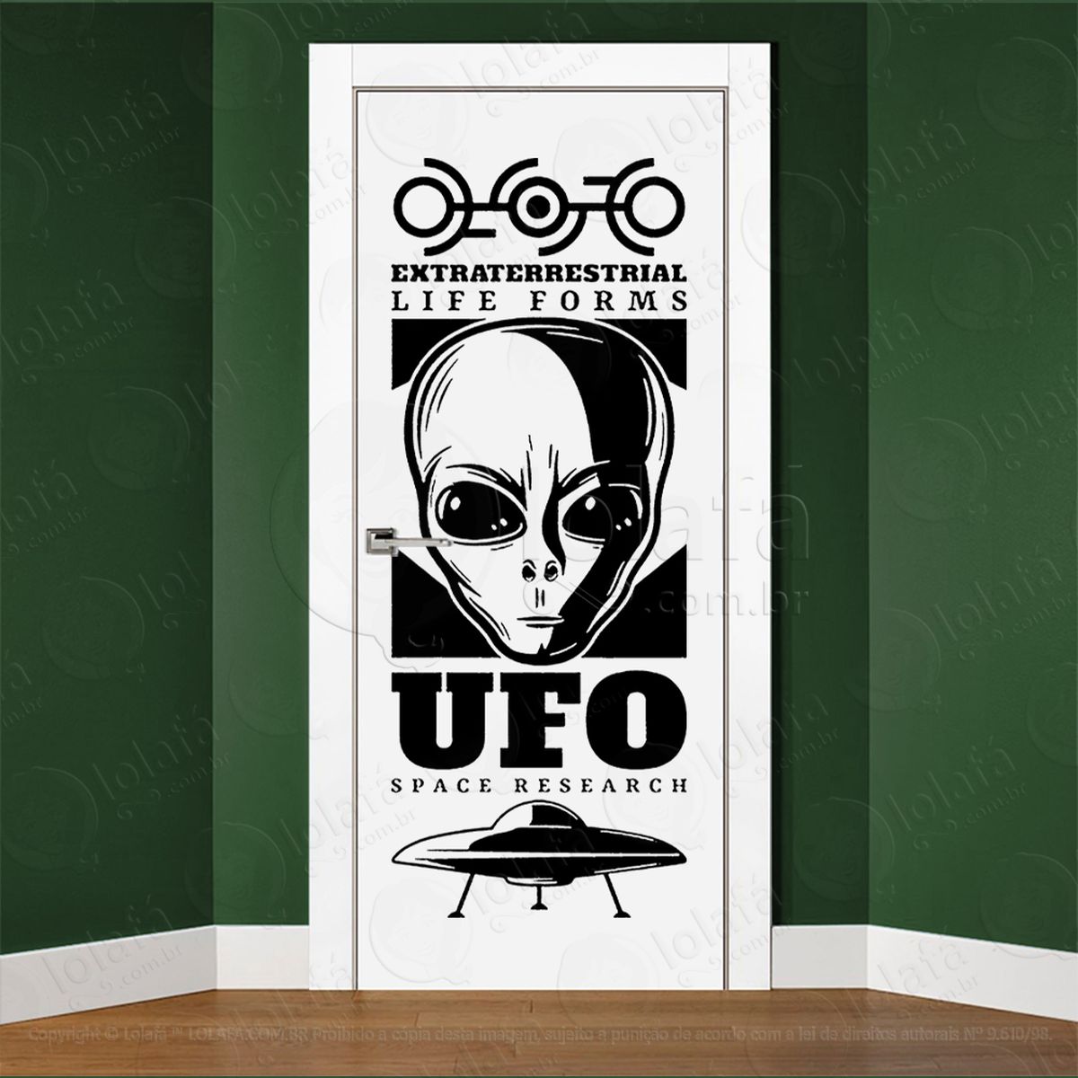 formas de vida extraterrestre pesquisa espacial ufo adesivo alienígena de parede para quarto, porta e vidro - mod:103