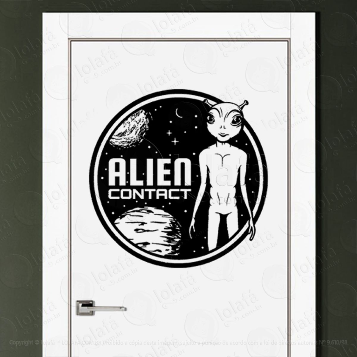 contato alienígena adesivo alienígena de parede para quarto, porta e vidro - mod:182