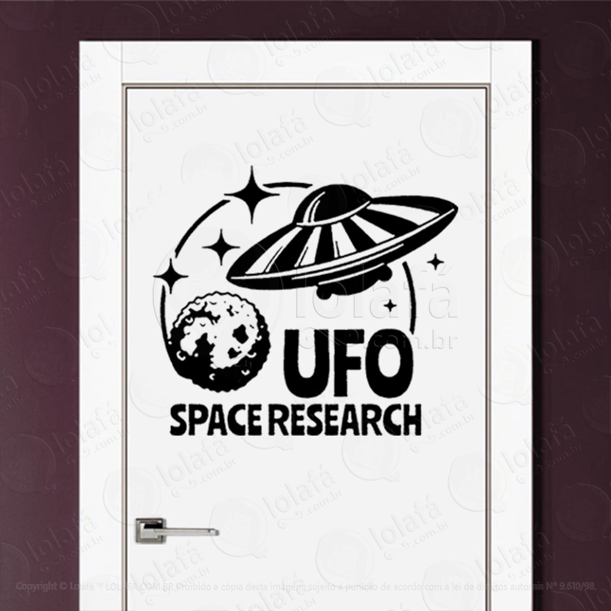 ufo pesquisa espacial adesivo alienígena de parede para quarto, porta e vidro - mod:307