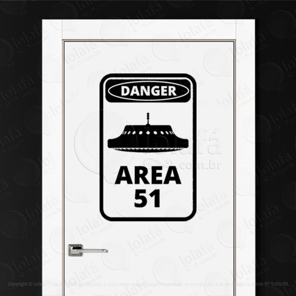perigo Área 51 adesivo alienígena de parede para quarto, porta e vidro - mod:328
