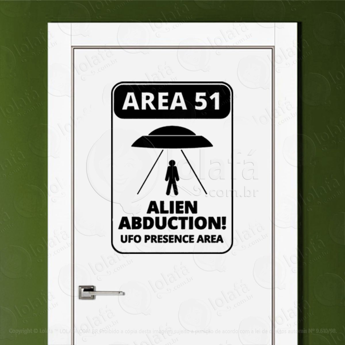 Área 51 abdução alienígena Área de presença de ovnis adesivo alienígena de parede para quarto, porta e vidro - mod:329