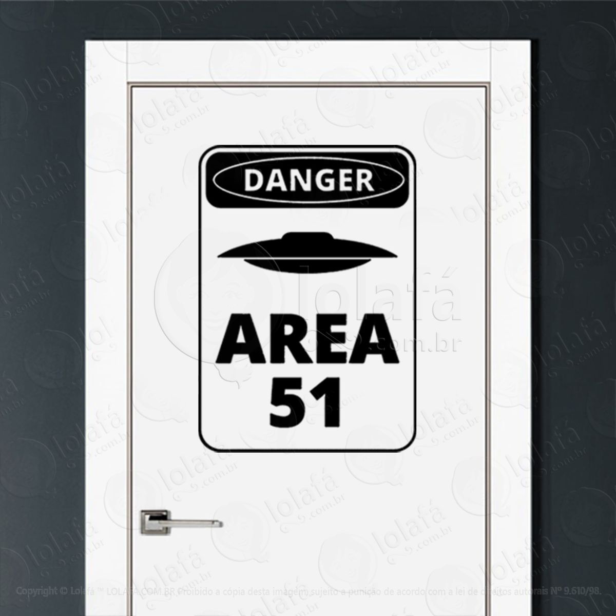 perigo Área 51 adesivo alienígena de parede para quarto, porta e vidro - mod:330