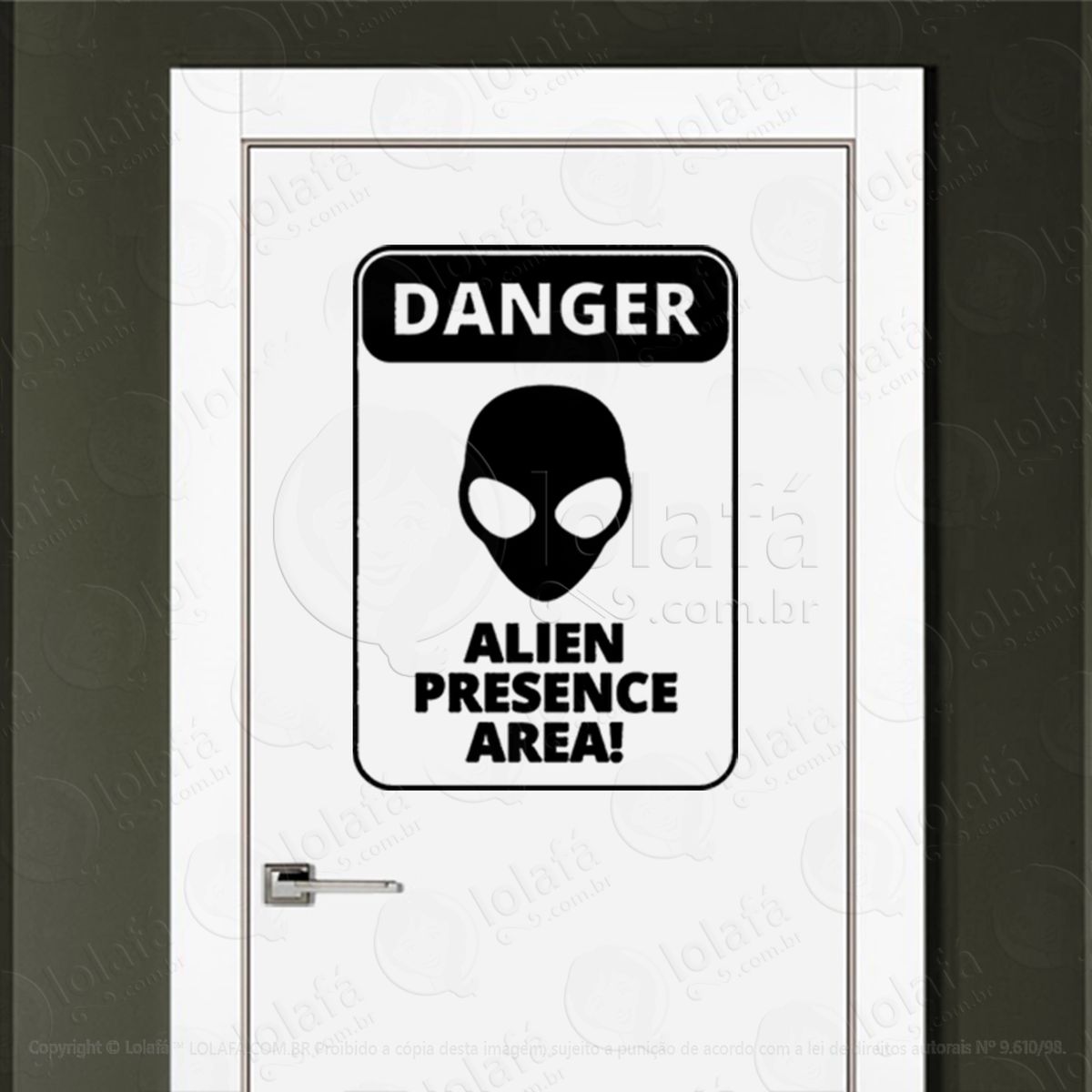perigo Área de presença alienígena adesivo alienígena de parede para quarto, porta e vidro - mod:332