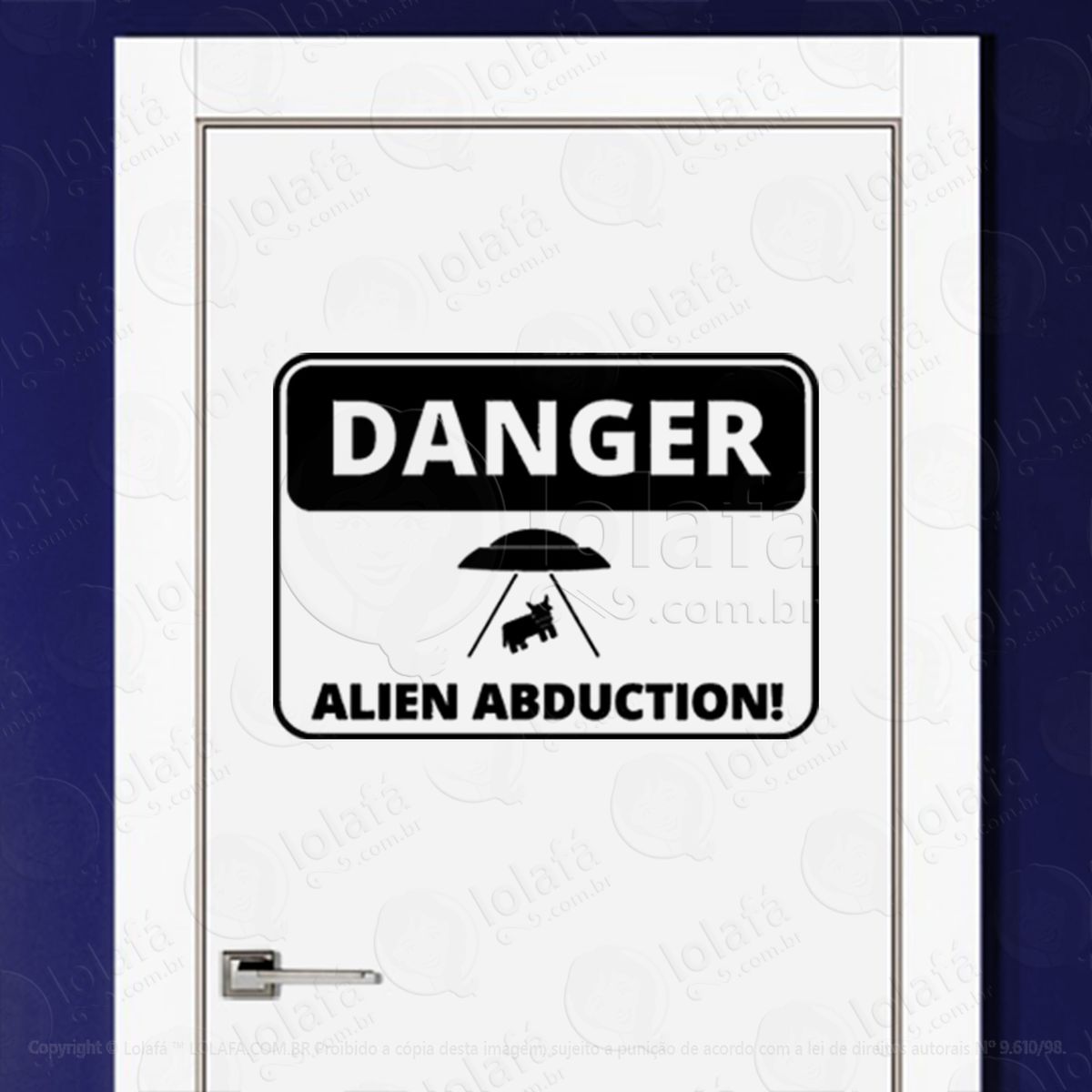 perigo abdução alienígena adesivo alienígena de parede para quarto, porta e vidro - mod:335