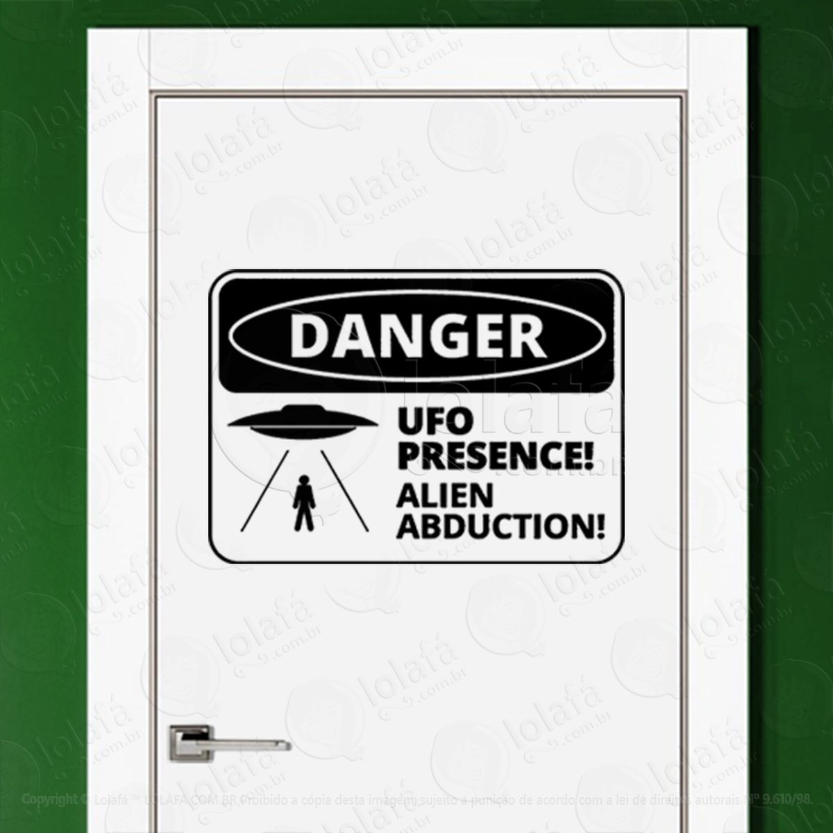 perigo presença de ovnis abdução alienígena adesivo alienígena de parede para quarto, porta e vidro - mod:339