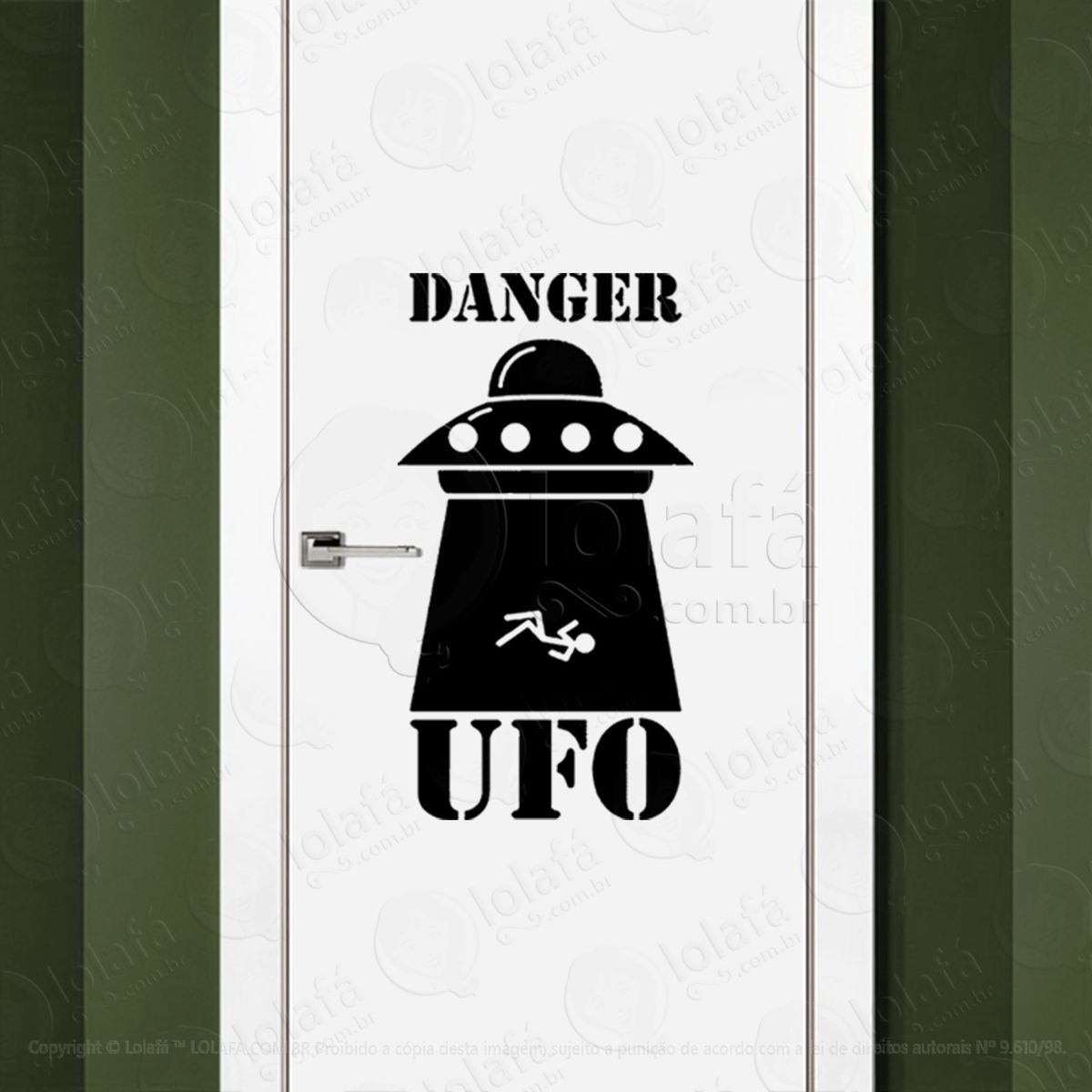 perigo ufo ovnis adesivo alienígena de parede para quarto, porta e vidro - mod:348