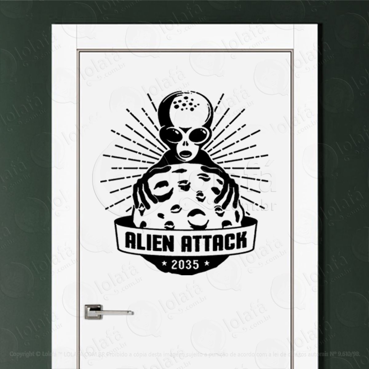 ataque alienígena adesivo alienígena de parede para quarto, porta e vidro - mod:366